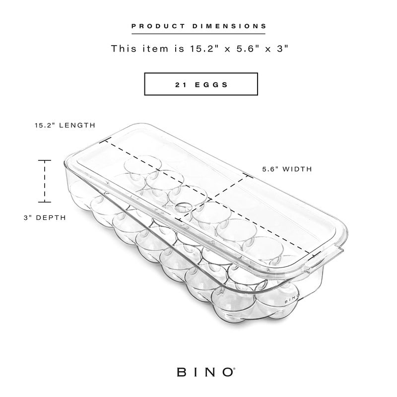 BINO Plastic Egg Container for Refrigerator - Clear, 21 Count, Sturdy, Durable - Image 3